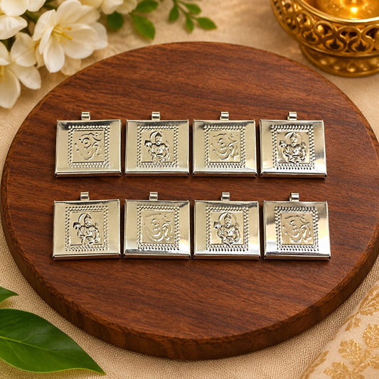 Silver Hanuman Ji and Om Taweez Set of 6 Traditional Religious Pendants for Daily Wear

