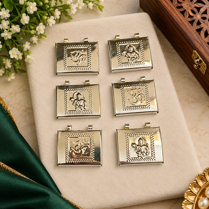 Silver Hanuman Ji and Om Taweez Set of 6 Traditional Religious Pendants for Daily Wear

