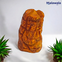 Small Haldi Ganesh Ji idol handcrafted from turmeric – perfect for home temple, office desk, and car dashboard – vibrant and auspicious