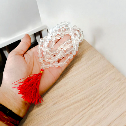 Sphatik Mala (Clear Quartz Crystal) 108+1 Beads 8MM Lab Certified | Malawala