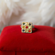 Square-shaped Navratan Ring by MALAWALA with 9 colorful gemstones set in Panchdhatu, suitable for astrology enthusiasts and spiritual use