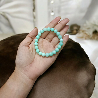 Stretchable Greenish Blue Onyx Bracelet with 8mm round beads – Lab Certified healing crystal jewelry