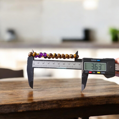 Stretchable bracelet made with lab certified 8mm Tiger Eye and Amethyst gemstone beads, ideal for meditation and daily wear