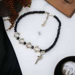 Stylish black crystal beads anklet featuring both Evil Eye and Tortoise charms, designed for unisex wear and spiritual protection