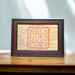 Sukh Samridhi Yantra hand-inscribed on Bhojpatra and enclosed in a wooden frame for prosperity and happiness