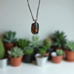 Tiger Eye Pendant with stainless steel chain for men and women – polished oval stone in elegant setting, lab certified