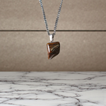 Tiger Eye Pendant with stainless steel chain for men and women – polished oval stone in elegant setting, lab certified