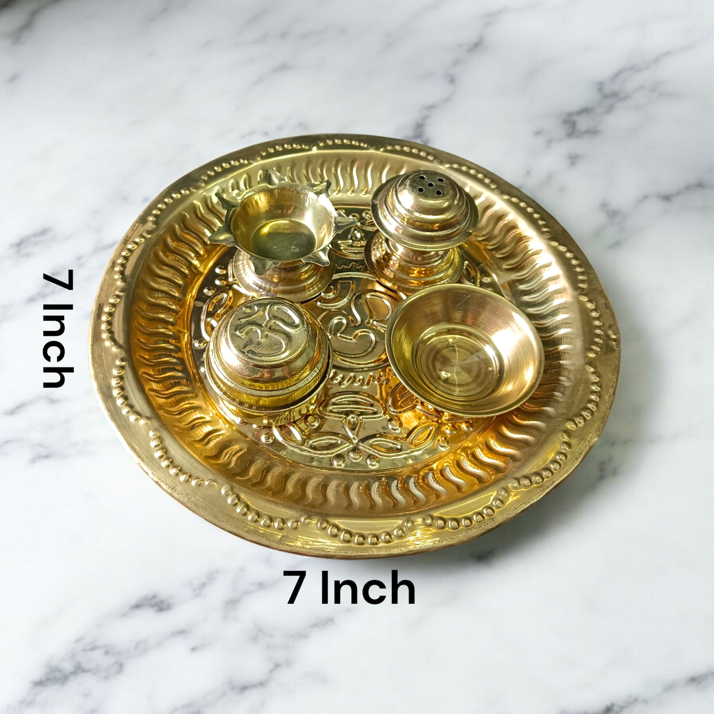 Traditional Aarti Thali with compartments for diya, agarbatti, kumkum, and flowers – ideal for pooja rituals and festive celebrations