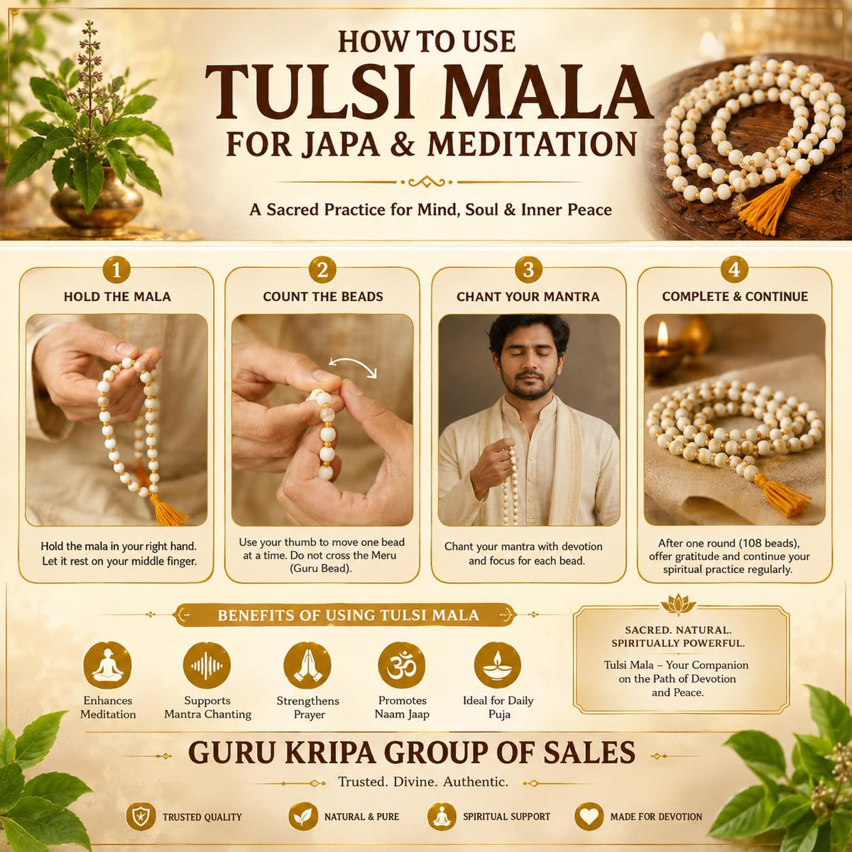 Tulsi Jaap Mala 108+1 Beads 8MM Lab Certified | Malawala