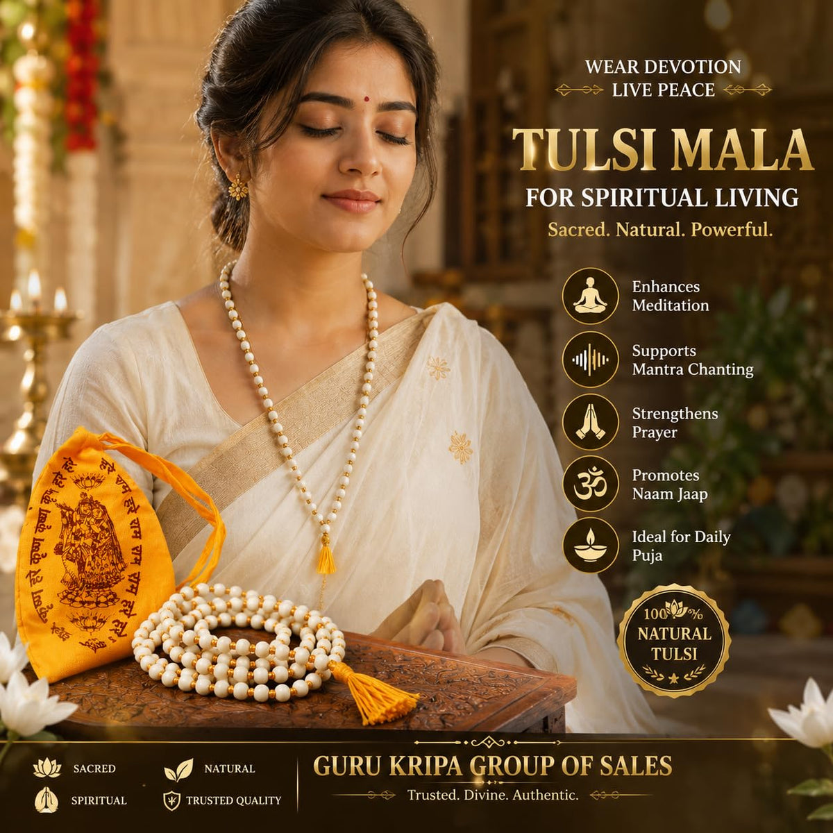 Tulsi Jaap Mala 108+1 Beads 8MM Lab Certified | Malawala