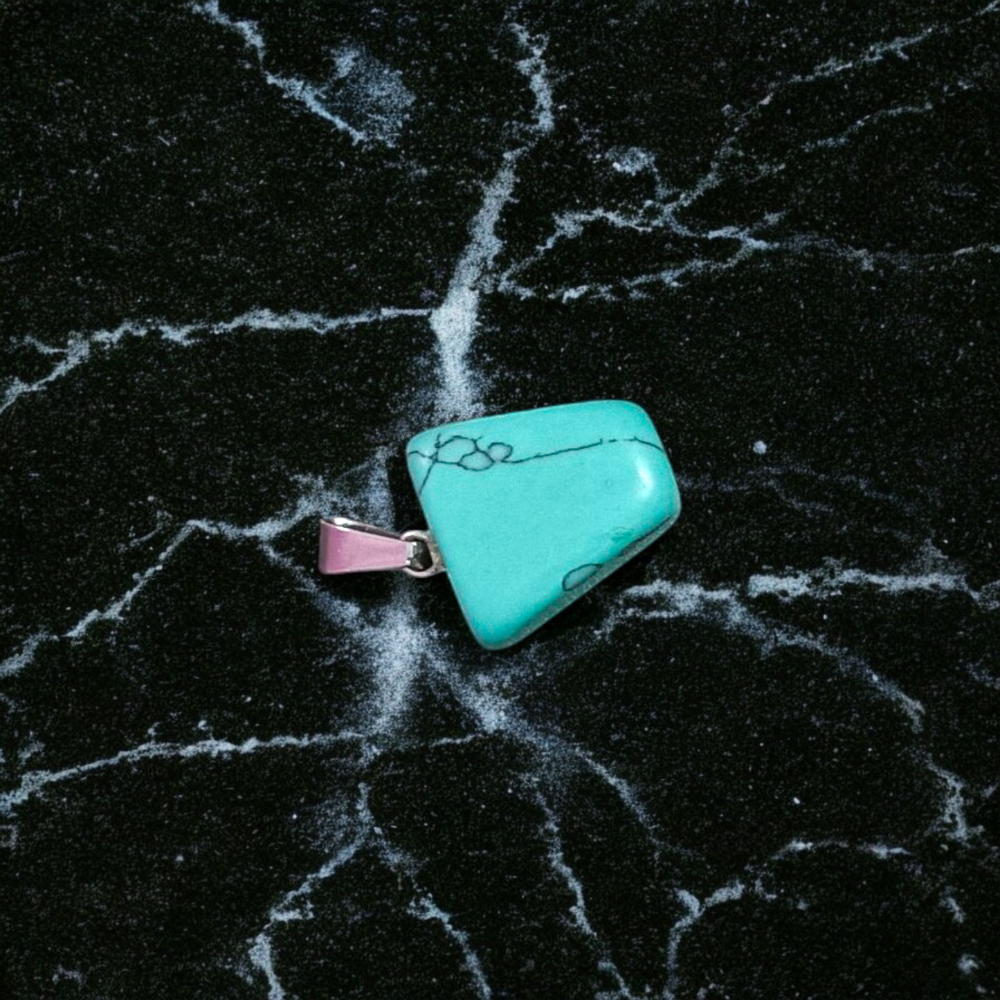 Tumbled turquoise blue howlite pendant with chain – calming and certified healing stone necklace