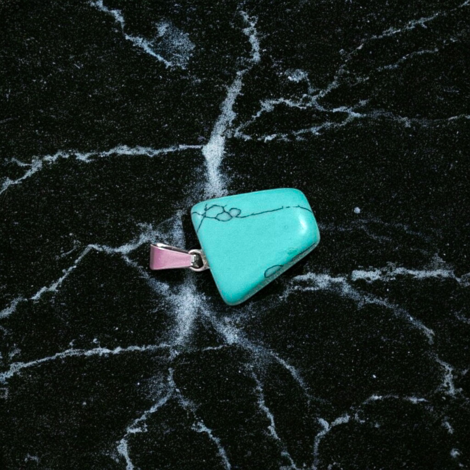 Tumbled turquoise blue howlite pendant with chain – calming and certified healing stone necklace