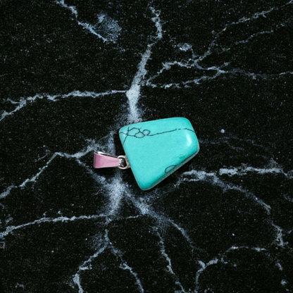 Tumbled turquoise blue howlite pendant with chain – calming and certified healing stone necklace