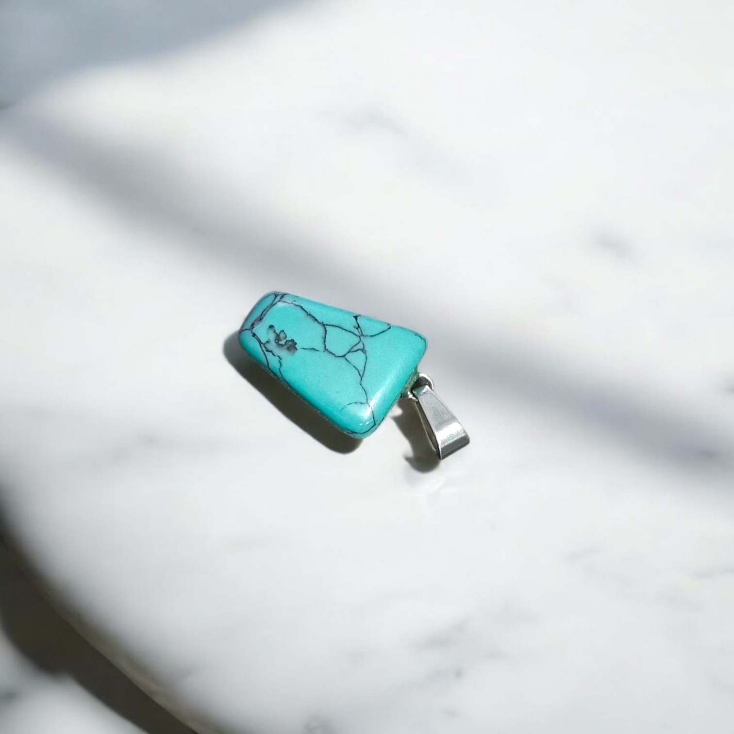 Tumbled turquoise blue howlite pendant with chain – calming and certified healing stone necklace