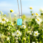 Tumbled turquoise blue howlite pendant with chain – calming and certified healing stone necklace