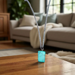 Tumbled turquoise blue howlite pendant with chain – calming and certified healing stone necklace