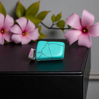Tumbled turquoise blue howlite pendant with chain – calming and certified healing stone necklace