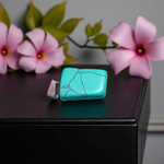 Tumbled turquoise blue howlite pendant with chain – calming and certified healing stone necklace