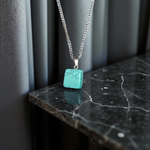 Tumbled turquoise blue howlite pendant with chain – calming and certified healing stone necklace