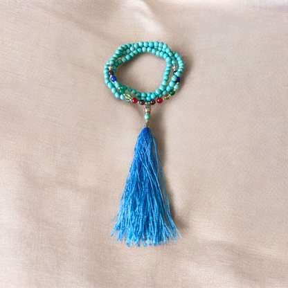 Turquoise (Firoza) Mala with 7 Chakra Beads | Lab Certified Astrologer Mala | Malawala