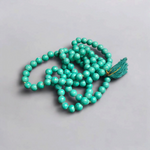 Turquoise Mala with 8MM natural turquoise beads, featuring guru bead and tassel, available in 27+1 and 108+1 bead variants
