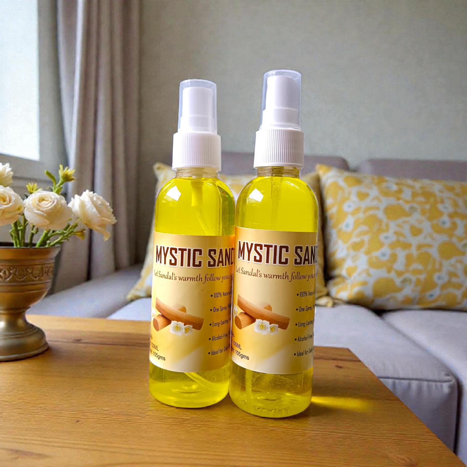 Two bottles of Mystic Sandal Spray Attar 100ML by MALAWALA with premium spray design