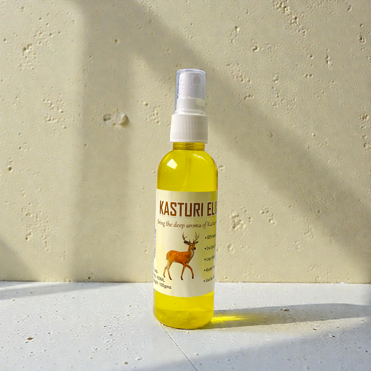 Two bottles of Natural Kasturi Elixir Spray Attar 100ML with elegant spray packaging