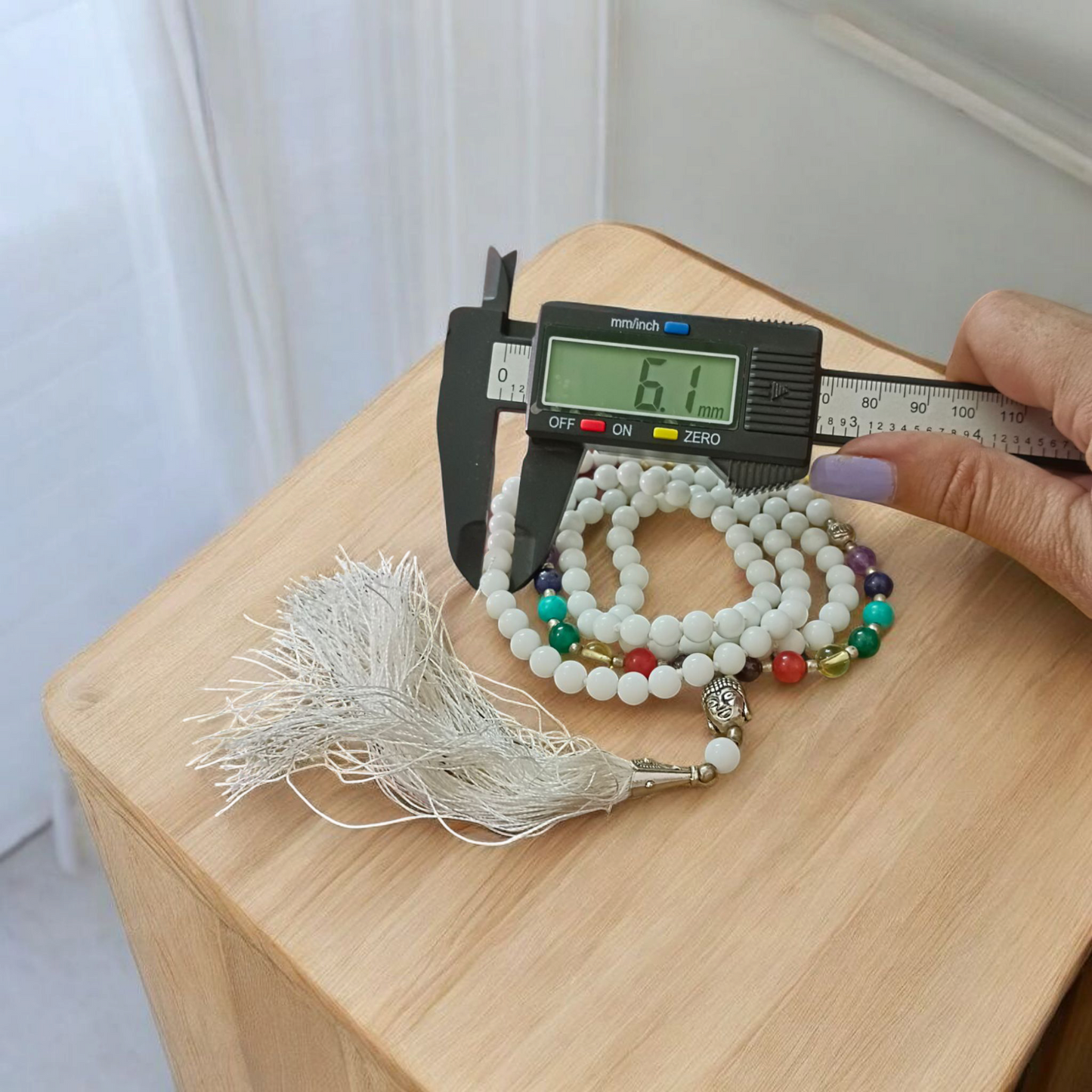 White Agate Mala with 7 Chakra Beads | Lab Certified Astrologer Mala | Malawala