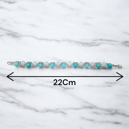 White Agate and Blue Chalcedony Bracelet | Lab Certified Genuine White Agate and Coconut Chalcedony Bracelet - Malawala