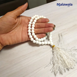 White Hakik Mala 8MM - Natural White Agate for Peace & Clarity with Lab Certificate - Malawala