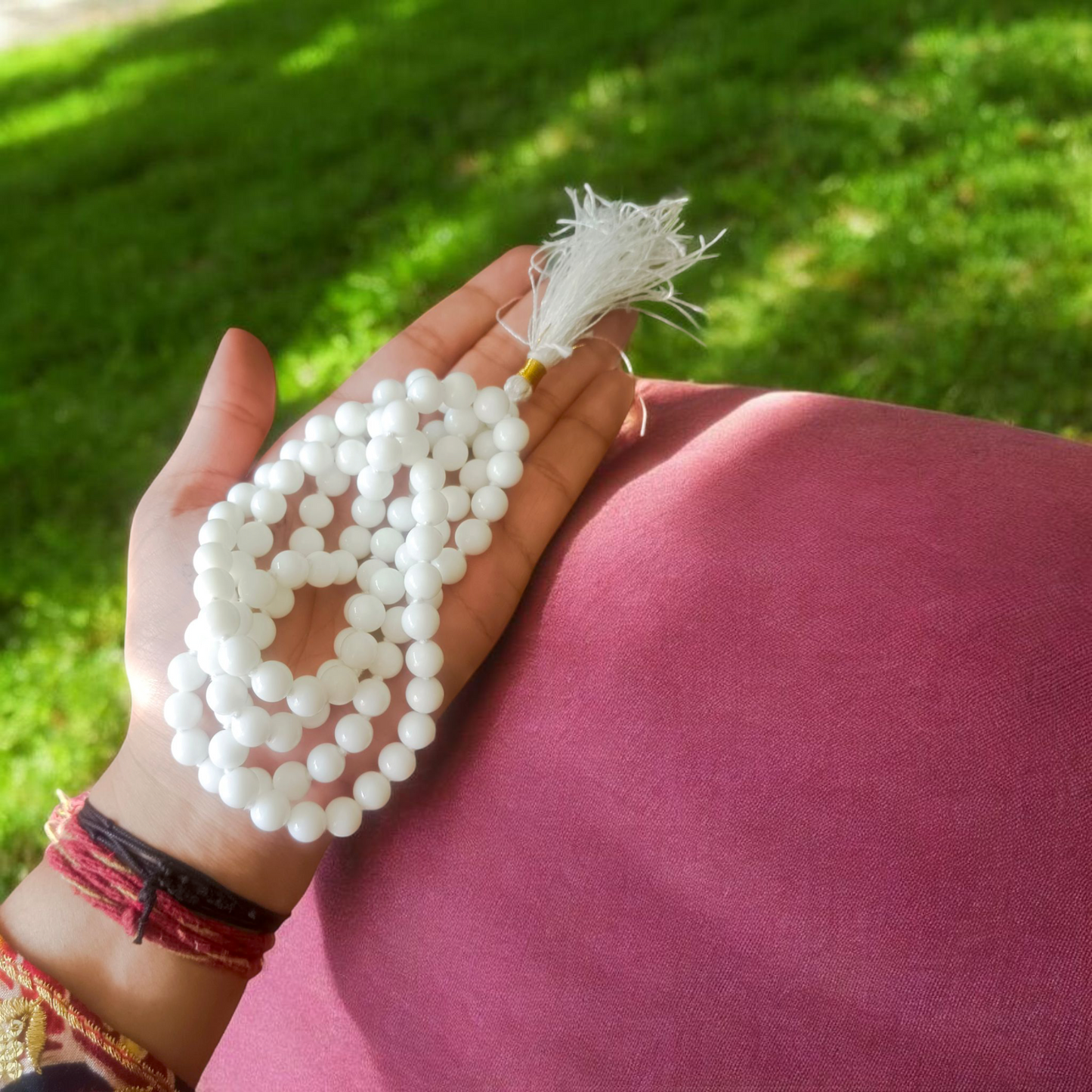White Hakik Mala 8MM - Natural White Agate for Peace & Clarity with Lab Certificate - Malawala