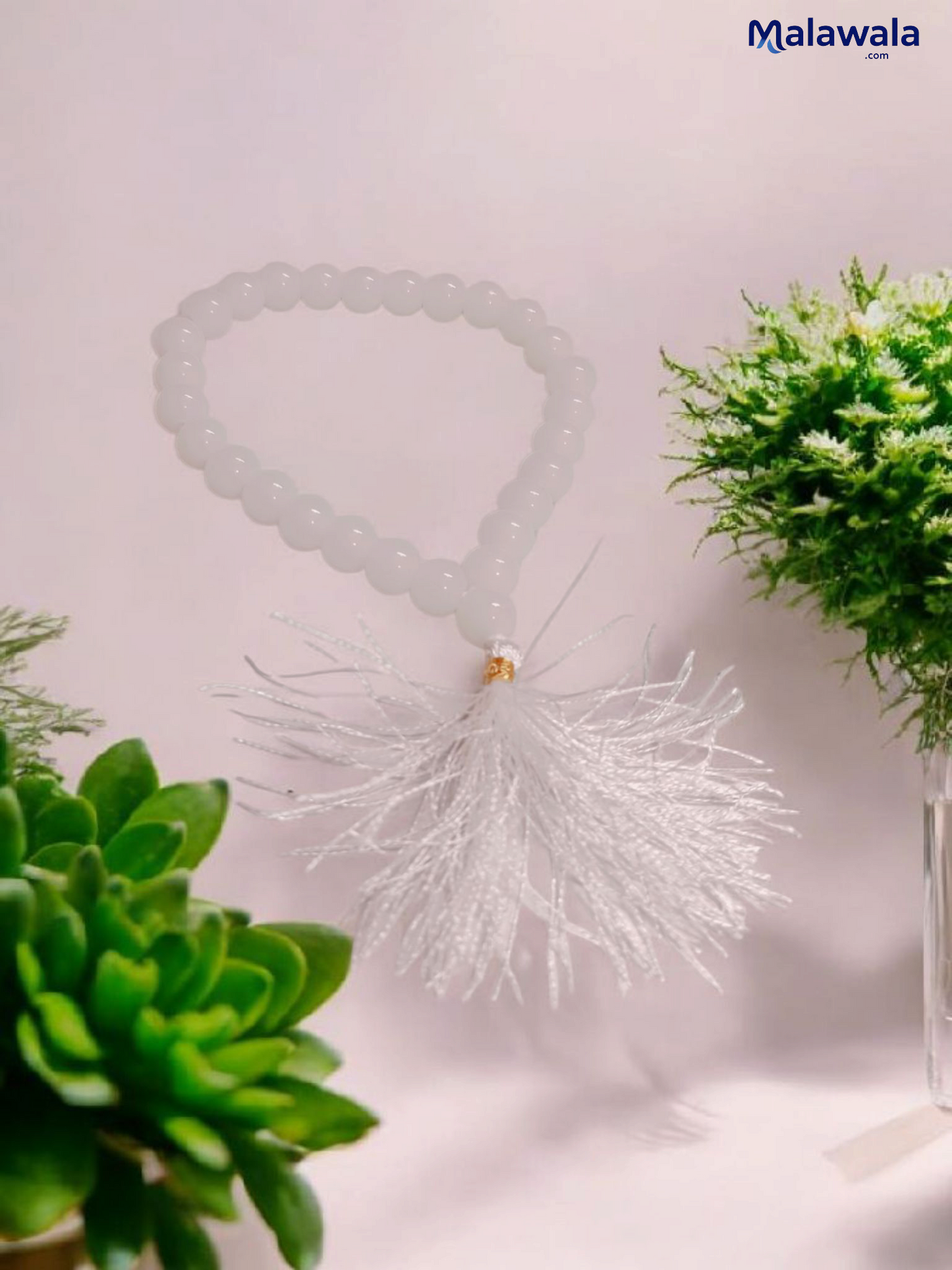 White Hakik Mala 8MM - Natural White Agate for Peace & Clarity with Lab Certificate - Malawala