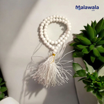 White Hakik Mala 8MM - Natural White Agate for Peace & Clarity with Lab Certificate - Malawala