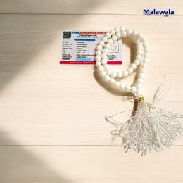 White Hakik Mala 8MM - Natural White Agate for Peace & Clarity with Lab Certificate - Malawala