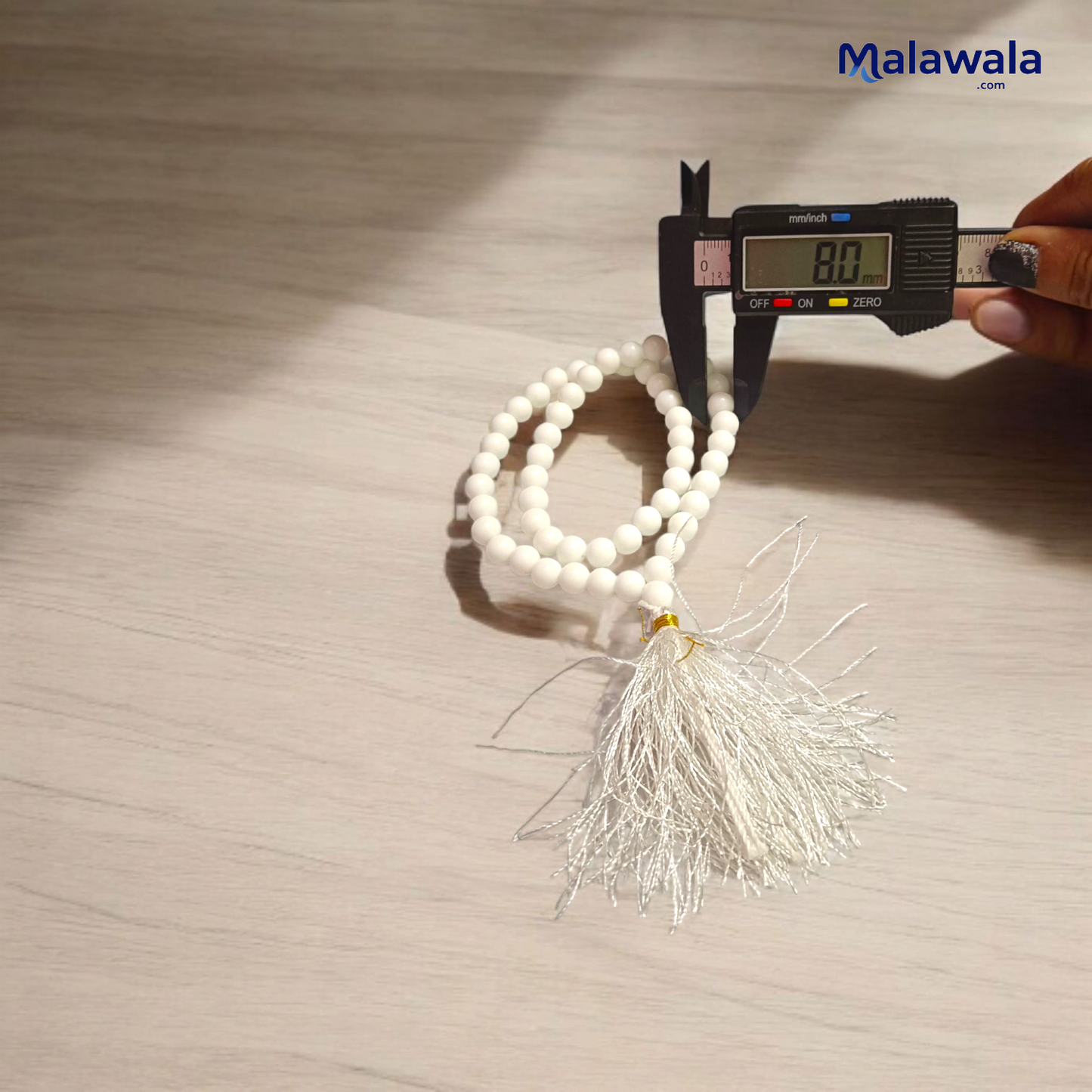 White Hakik Mala 8MM - Natural White Agate for Peace & Clarity with Lab Certificate - Malawala