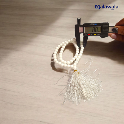White Hakik Mala 8MM - Natural White Agate for Peace & Clarity with Lab Certificate - Malawala