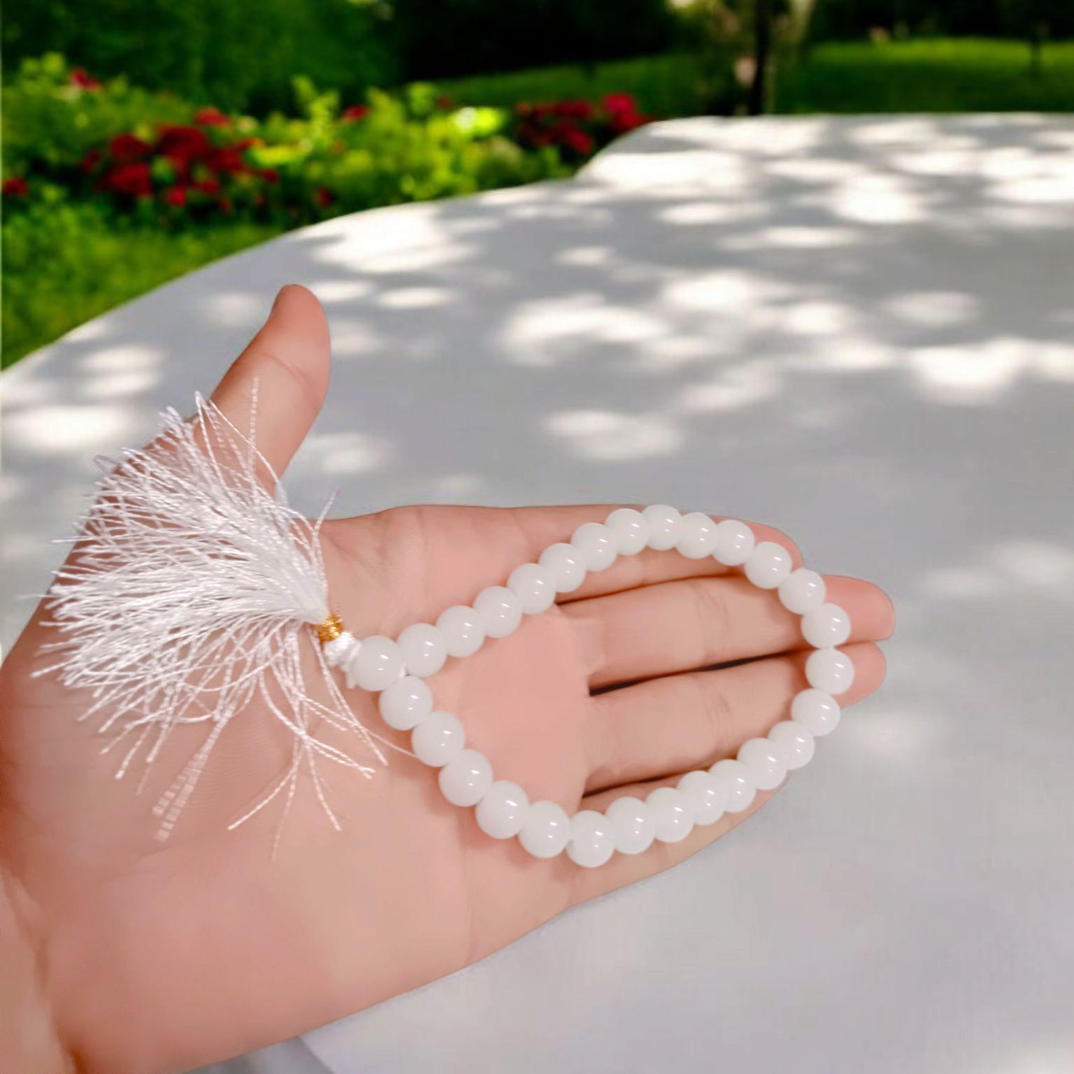 White Hakik Mala 8MM - Natural White Agate for Peace & Clarity with Lab Certificate - Malawala