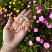 White and golden pearl bracelet with alternating beads, beautifully handcrafted for girls and women, perfect for festive and daily wear