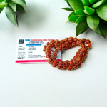 Wired Rudraksha Mala featuring 5mm Rudraksha beads wrapped in golden wire, neatly handcrafted and ideal for meditation or daily wear