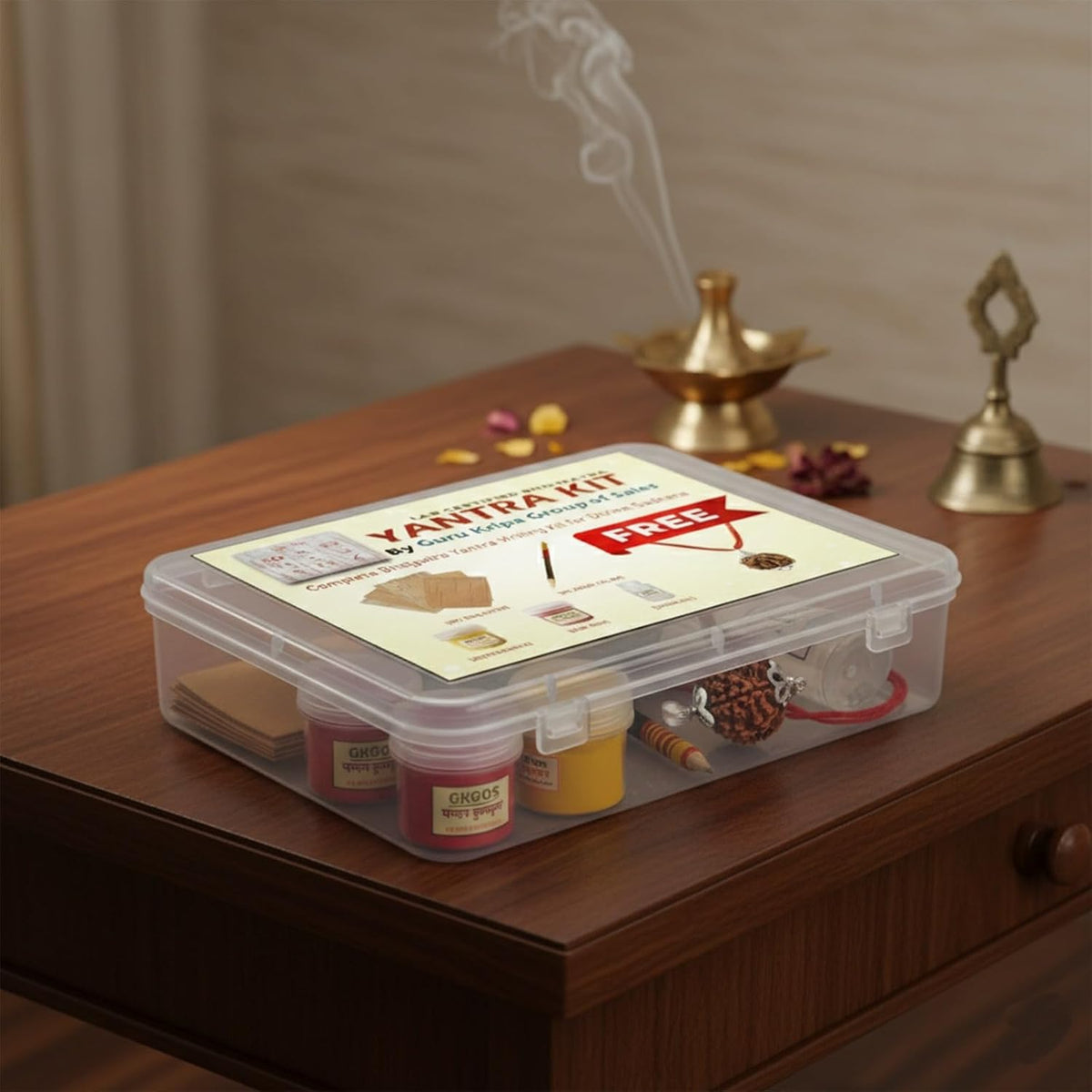 Yantra Writing Kit with Natural Bhojpatra Sheets, Anar Kalam, Kesar Kumkum, Kesar Ashtagandha, Gangajal and Lab-Certified Rudraksha Pendant by Malawala