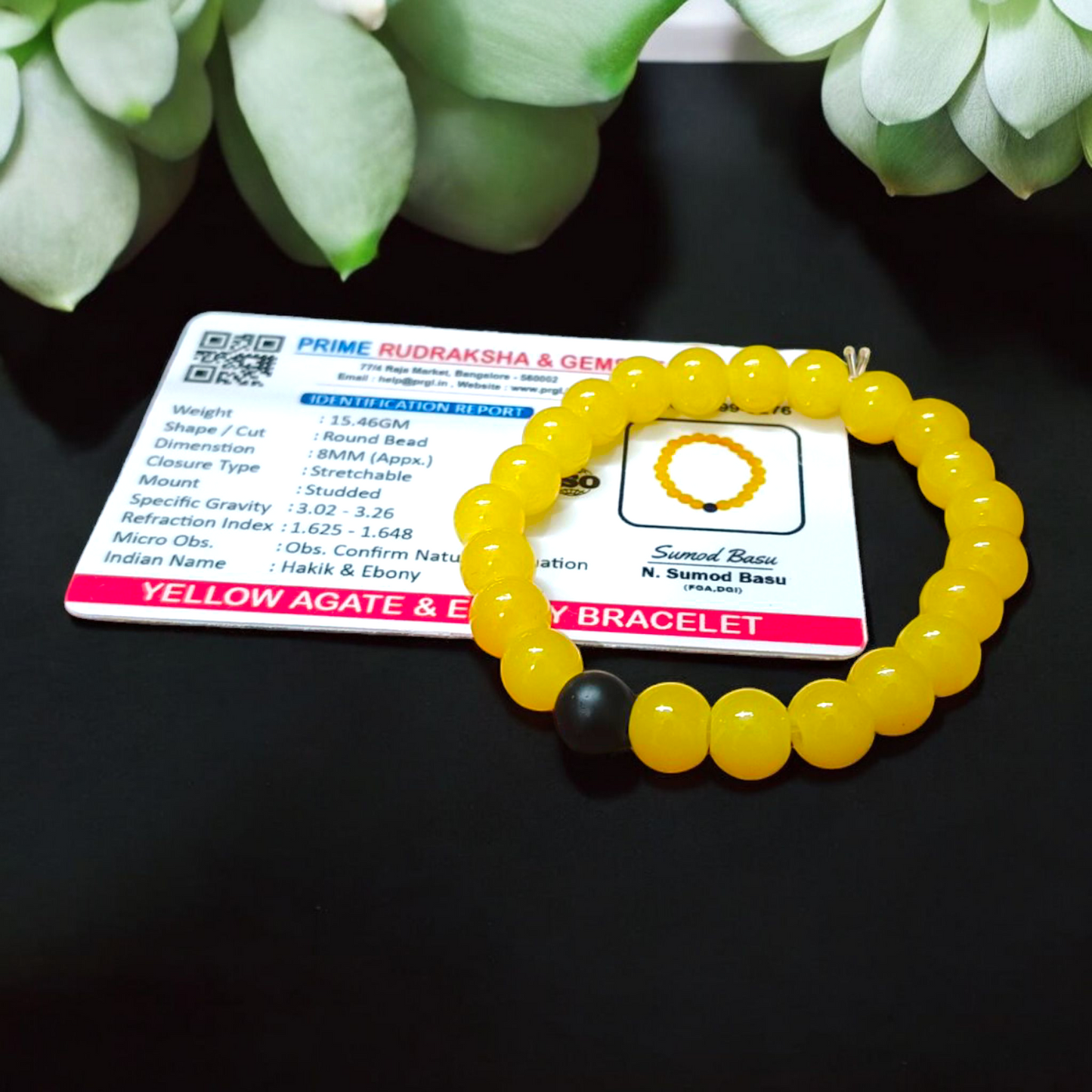 Yellow Agate & Ebony Bead Bracelet 8mm – Lab Certified | Boost Focus & Protection | Malawala