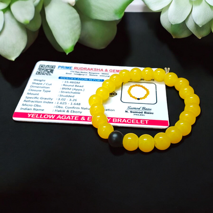 Yellow Agate & Ebony Bead Bracelet 8mm – Lab Certified | Boost Focus & Protection | Malawala