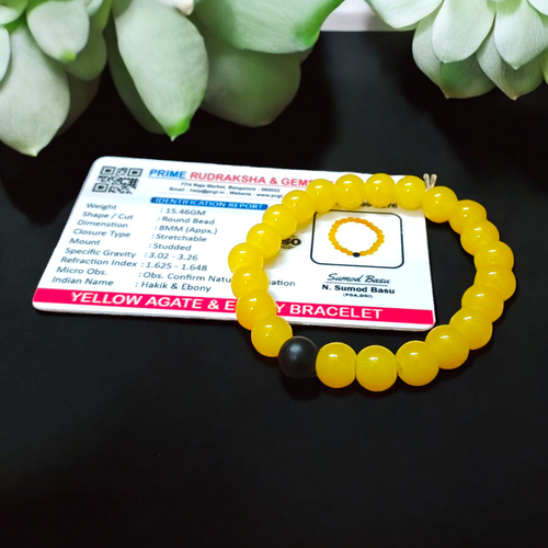 Yellow Agate & Ebony Bead Bracelet 8mm – Lab Certified | Boost Focus & Protection | Malawala