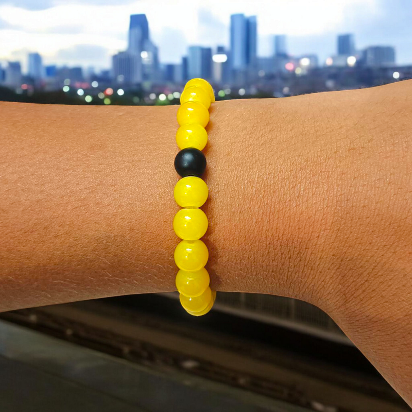 Yellow Agate & Ebony Bead Bracelet 8mm – Lab Certified | Boost Focus & Protection | Malawala
